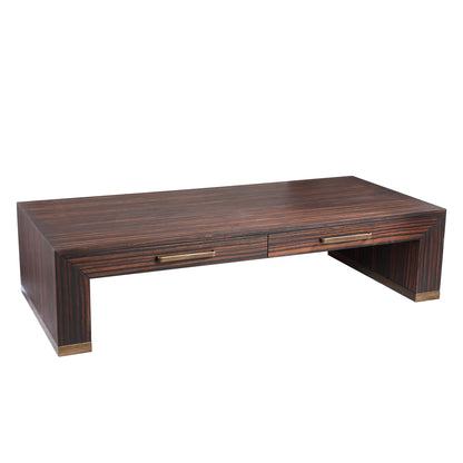 Tiess Brown Wooden Veneer Coffee Table 2 Drawers PTMD