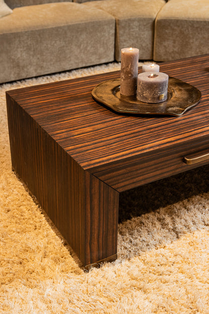Tiess Brown Wooden Veneer Coffee Table 2 Drawers PTMD