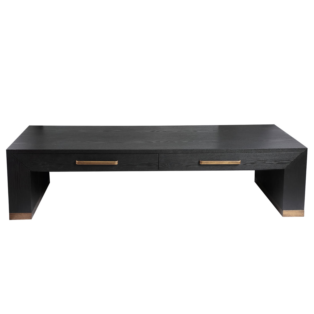 Tiess Black Wooden Veneer Coffee Table 2 Drawers PTMD