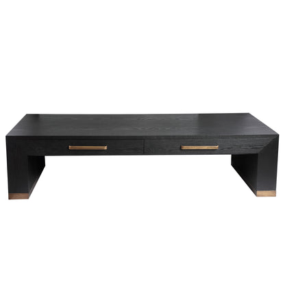 Tiess Black Wooden Veneer Coffee Table 2 Drawers PTMD