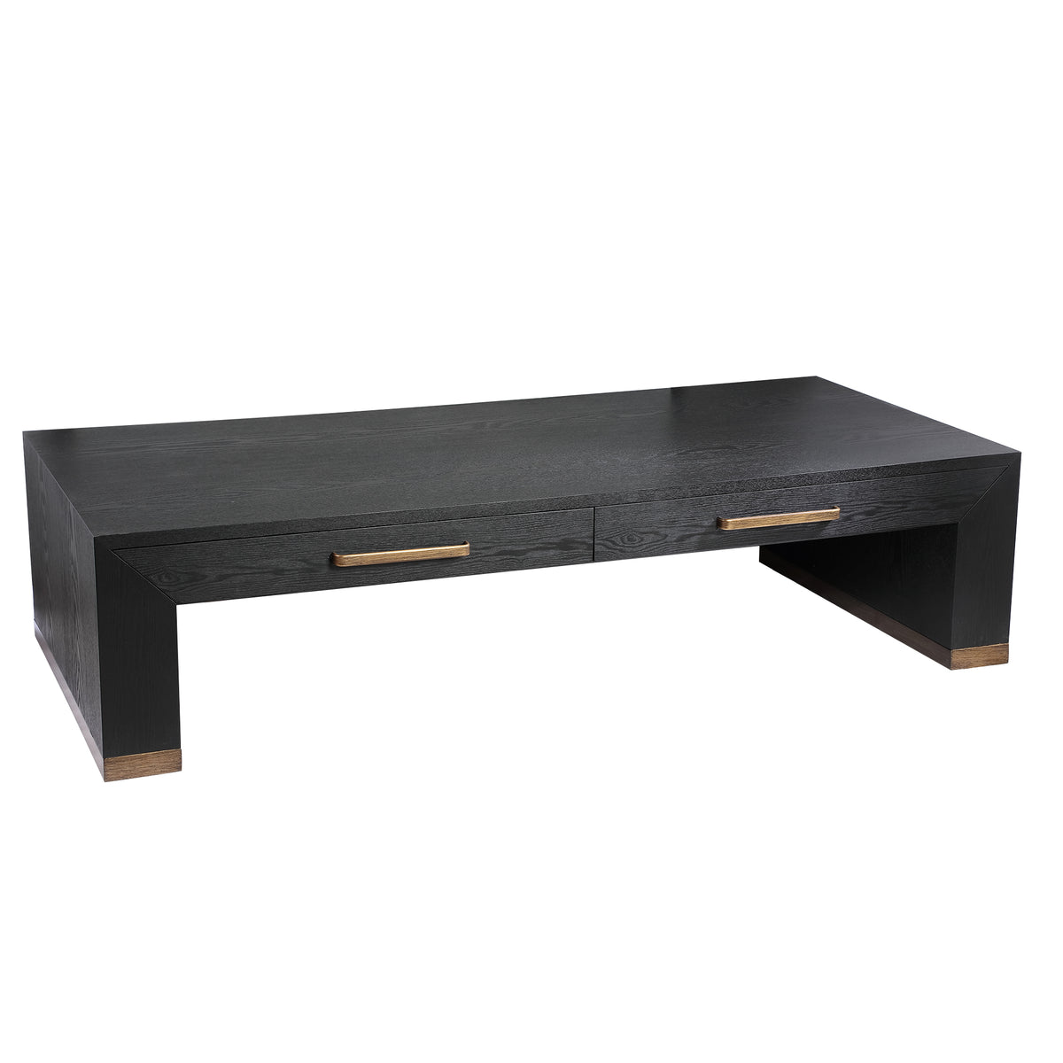 Tiess Black Wooden Veneer Coffee Table 2 Drawers PTMD