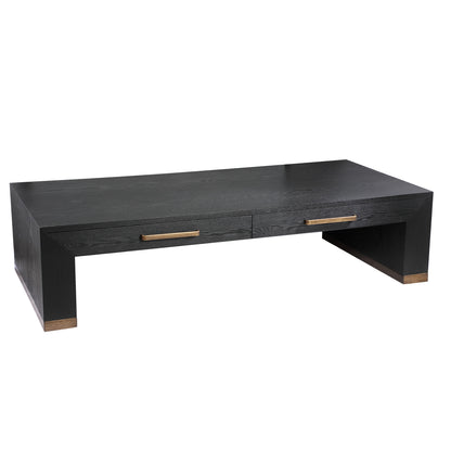 Tiess Black Wooden Veneer Coffee Table 2 Drawers PTMD