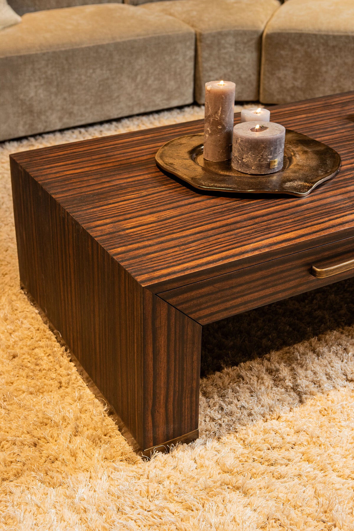 Tiess Black Wooden Veneer Coffee Table 2 Drawers PTMD