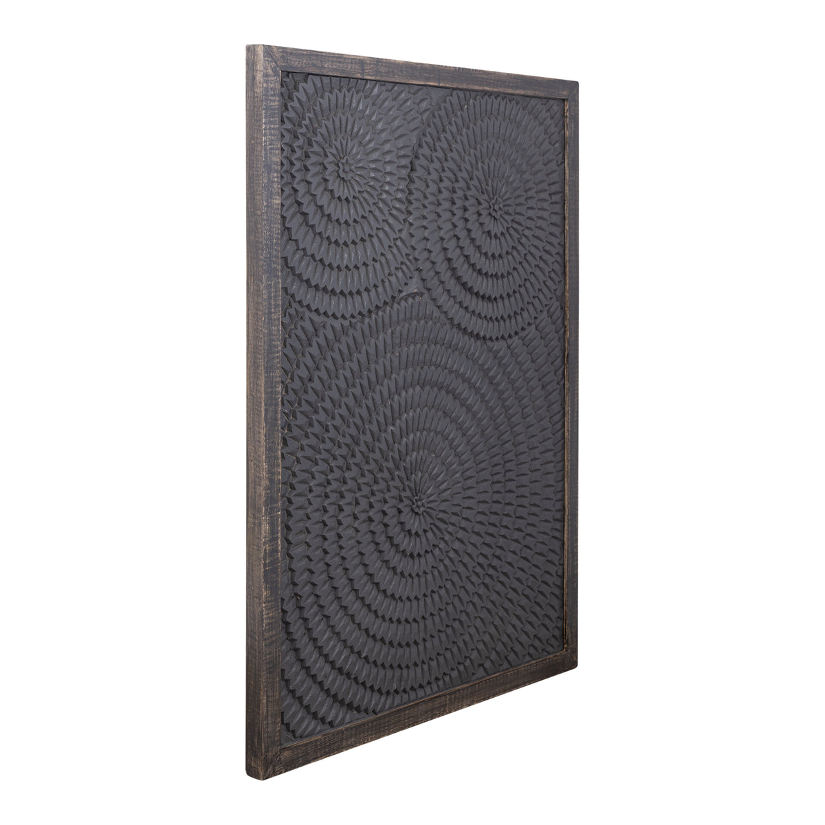 Levya Black Wooden Rectangular Wall Panel Round Pattern PTMD