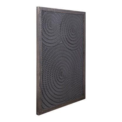 Levya Black Wooden Rectangular Wall Panel Round Pattern PTMD