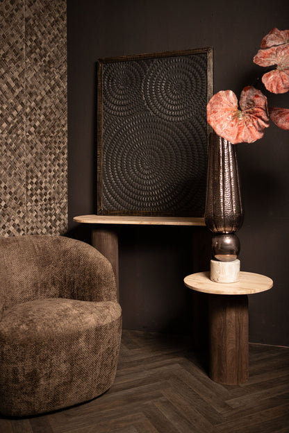 Levya Black Wooden Rectangular Wall Panel Round Pattern PTMD