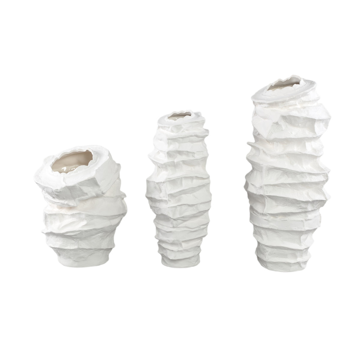 Aharon White Ceramic Irregular Shaped Vase Slim L 24x23x51cm PTMD