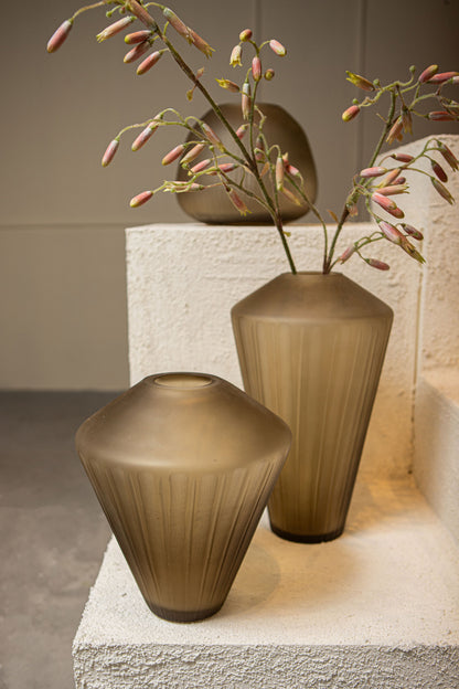 Damiri Brown Glass Vase Hand-Cut Lines Large PTMD