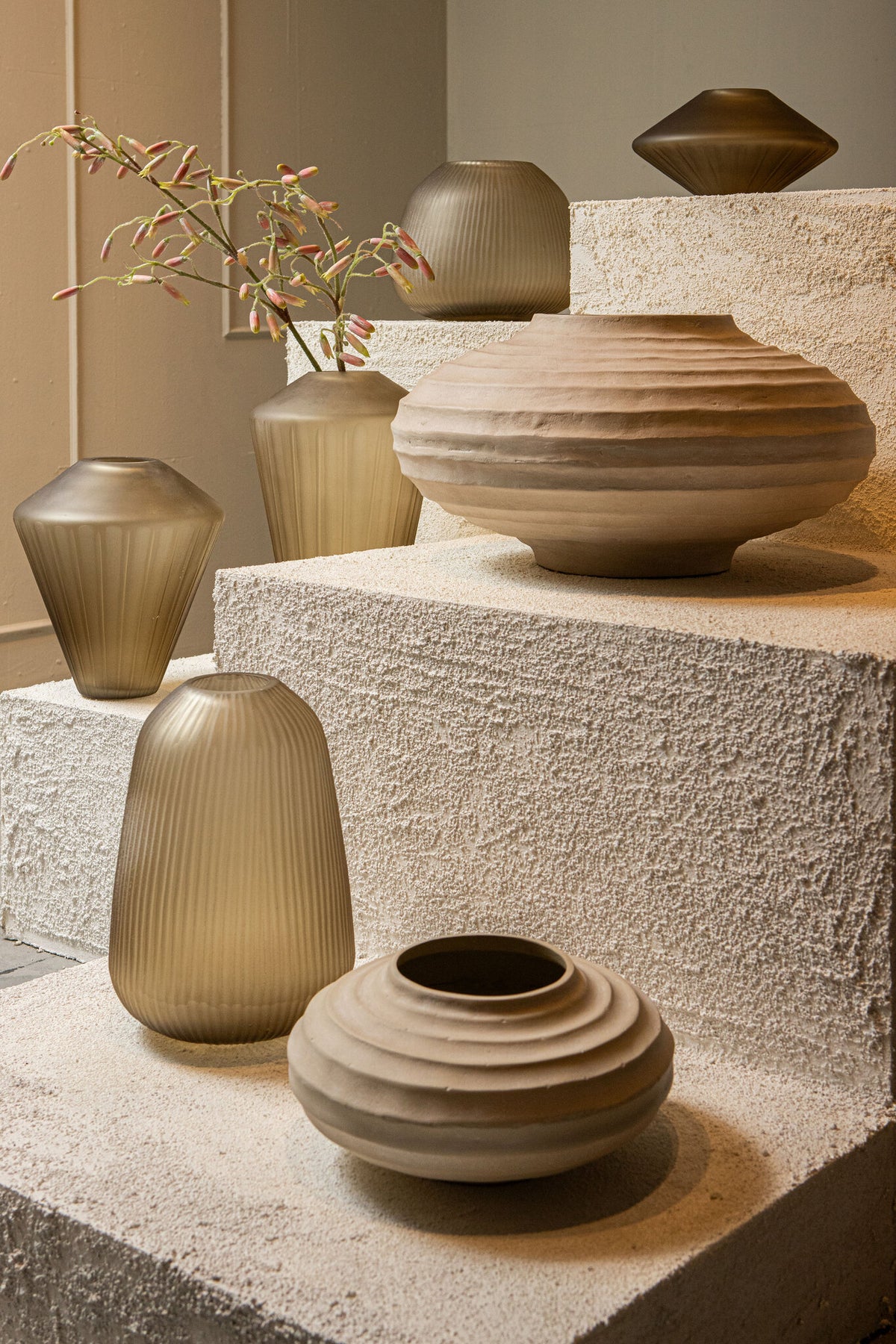 Damiri Brown Glass Vase Hand-Cut Lines Large PTMD