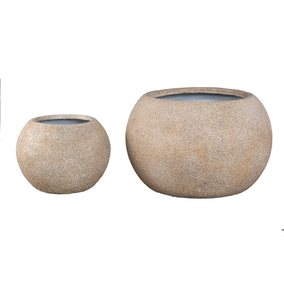 Nihara Beige Fiber Cement Globe-Shaped Flower Pot Set of 2 PTMD