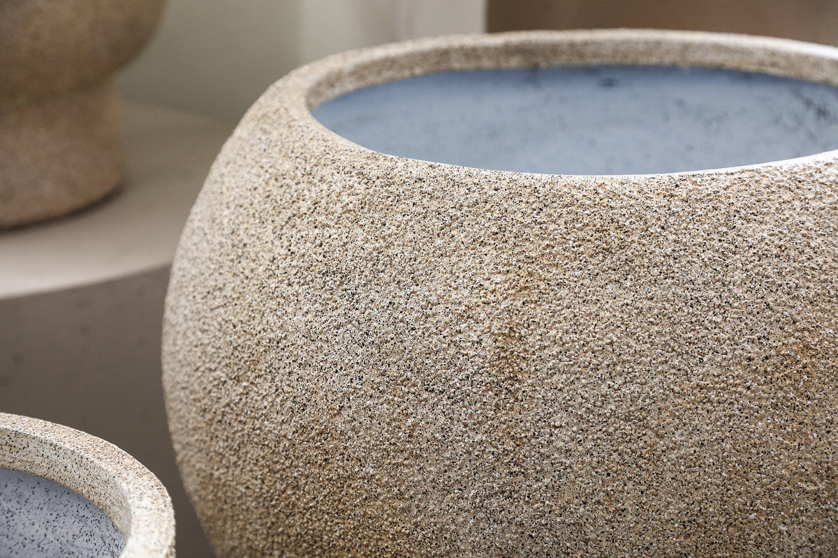 Nihara Beige Fiber Cement Globe-Shaped Flower Pot Set of 2 PTMD