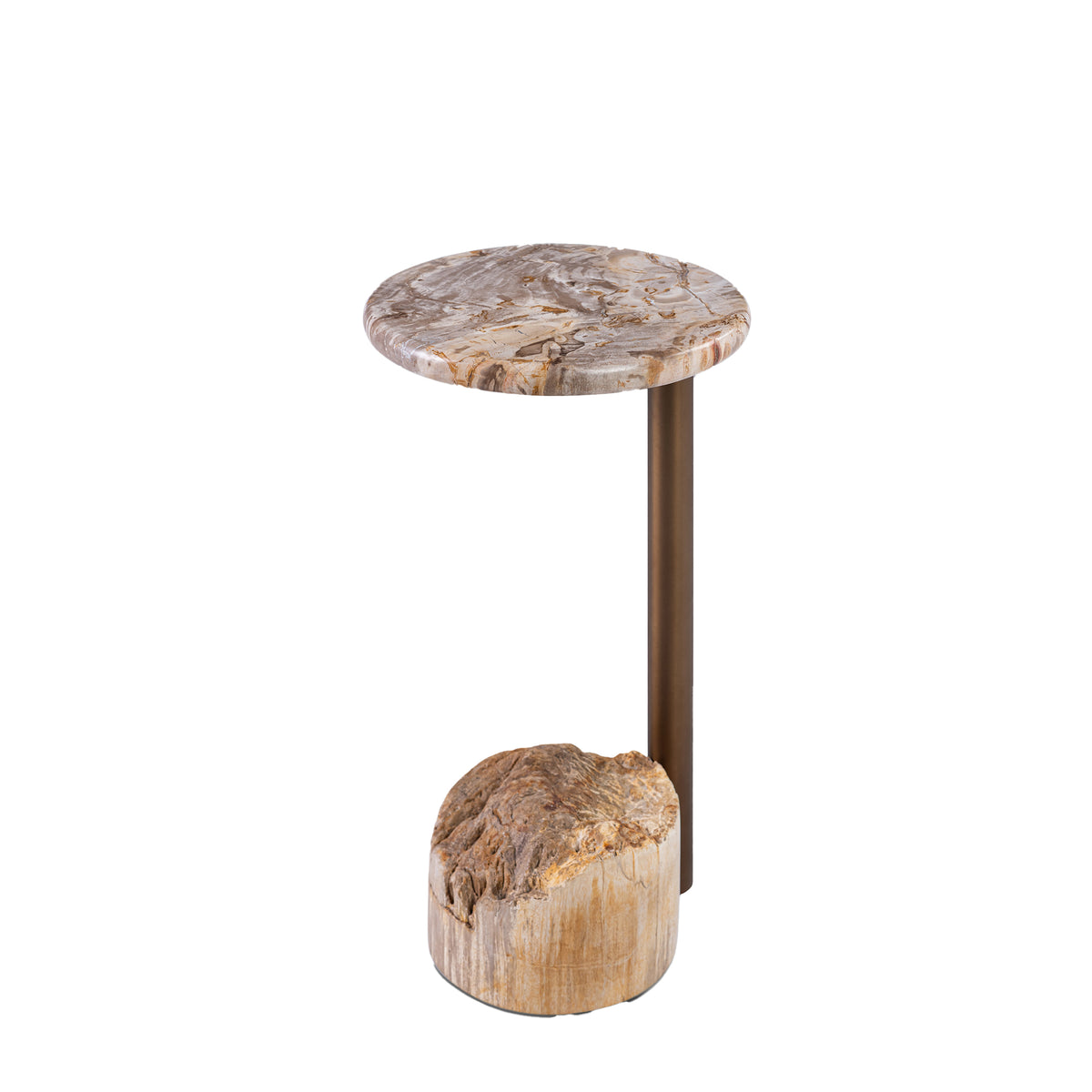 Side table Ataja Natural Natural petrified wood Brass leg PTMD