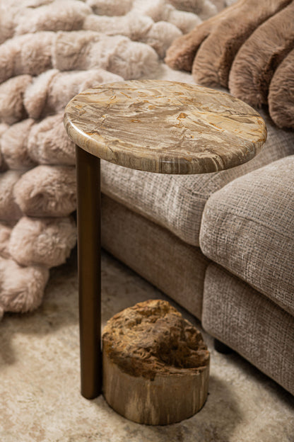 Side table Ataja Natural Natural petrified wood Brass leg PTMD