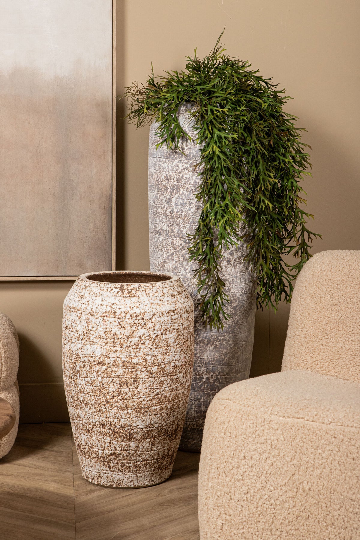 Vikki Beige Ceramic Tall Round Large Pot PTMD