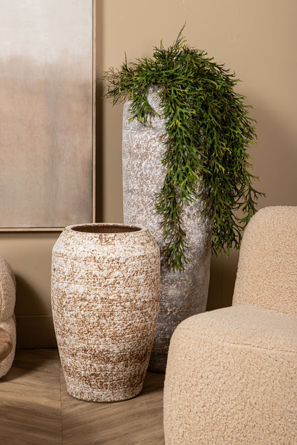 Vikki Beige Ceramic Tall Round Large Pot PTMD