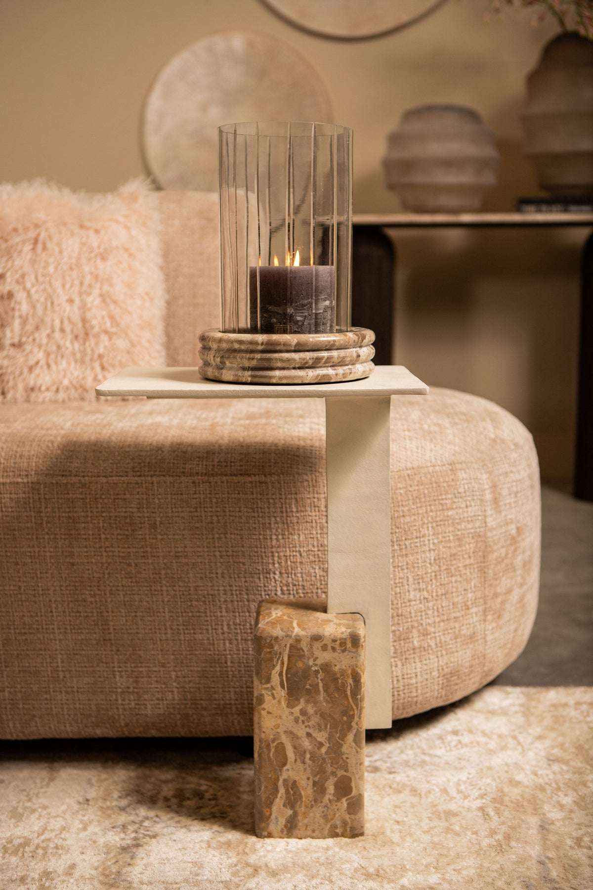 Side table Ebe Beige Marble Rectangular PTMD