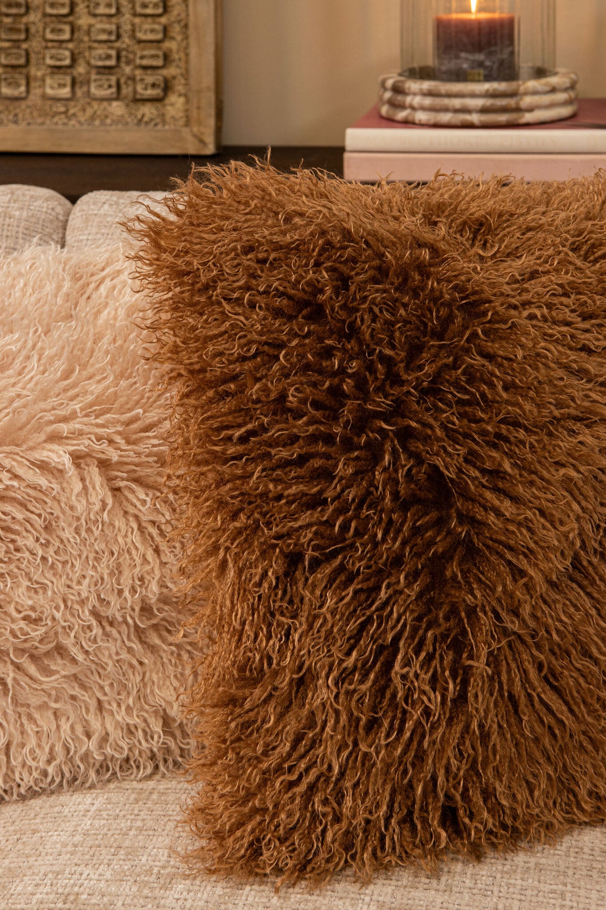 Rexx Beige Faux Sheepskin Cushion Rectangle PTMD