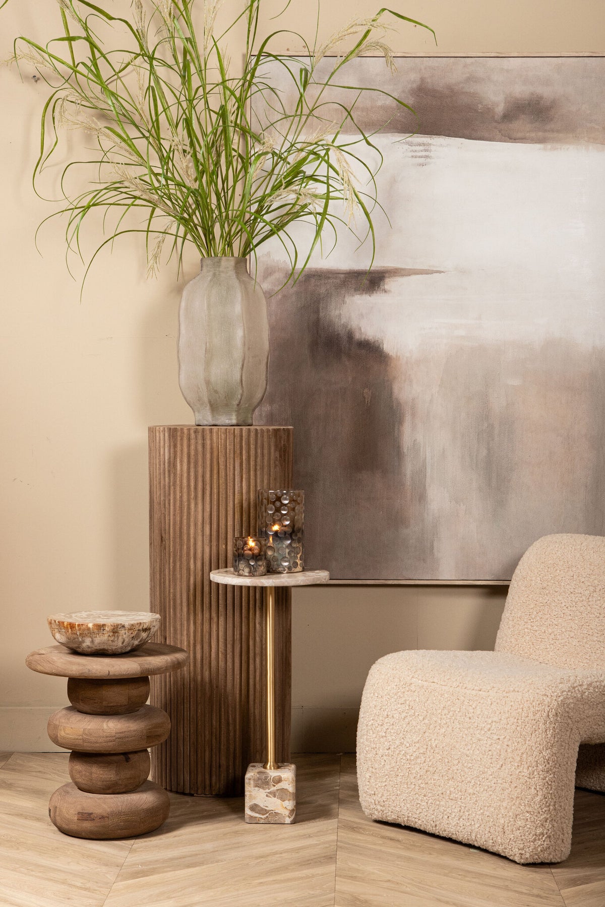 Round Side Table Keven Ribbed Mango Wood Natural PTMD