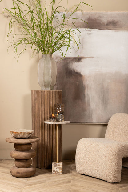 Round Side Table Keven Ribbed Mango Wood Natural PTMD