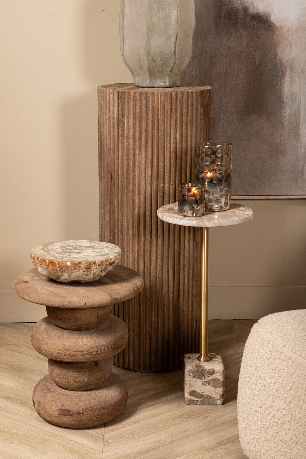 Round Side Table Keven Ribbed Mango Wood Natural PTMD