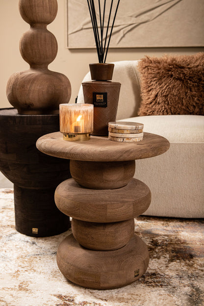 Round Side Table Keven Ribbed Mango Wood Natural PTMD