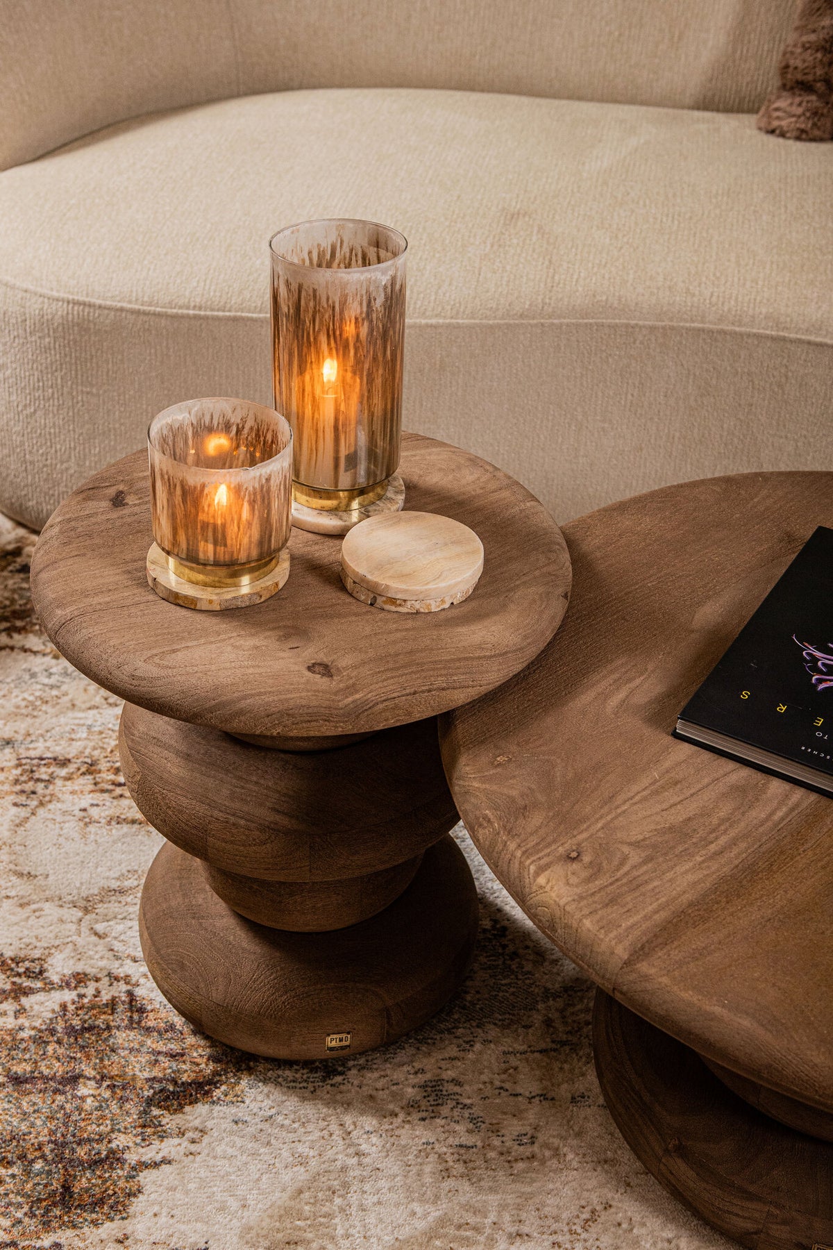 Round Side Table Keven Ribbed Mango Wood Natural PTMD
