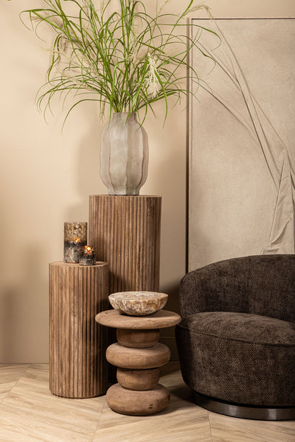 Round Side Table Keven Ribbed Mango Wood Natural PTMD