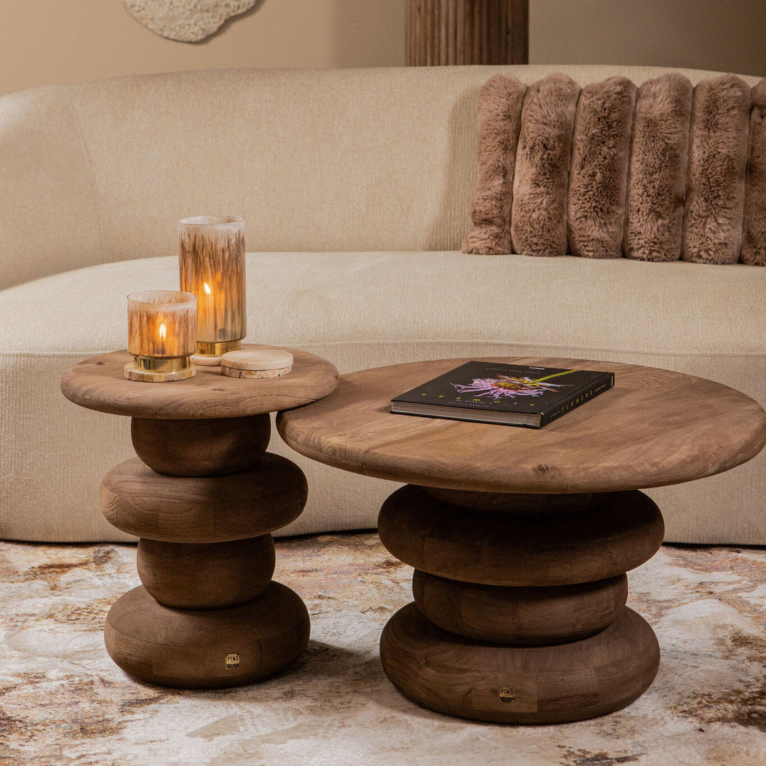 Round Side Table Keven Ribbed Mango Wood Natural PTMD
