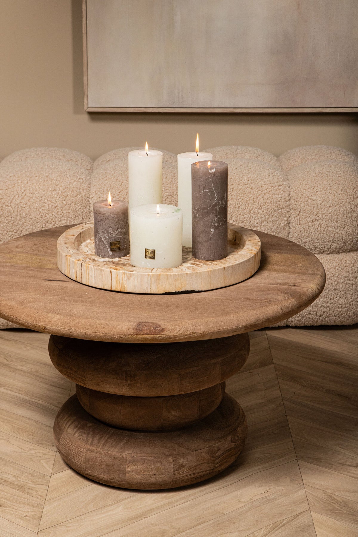Coffee Table Keven Natural Mango Wood Ribbed Round PTMD