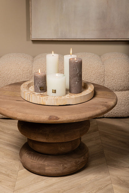 Coffee Table Keven Natural Mango Wood Ribbed Round PTMD