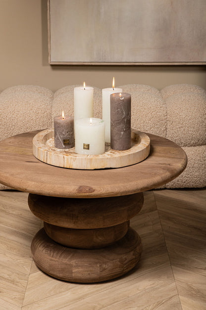 Coffee Table Keven Natural Mango Wood Ribbed Round PTMD