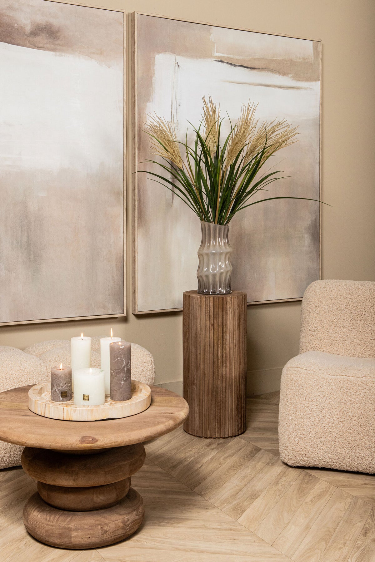 Coffee Table Keven Natural Mango Wood Ribbed Round PTMD