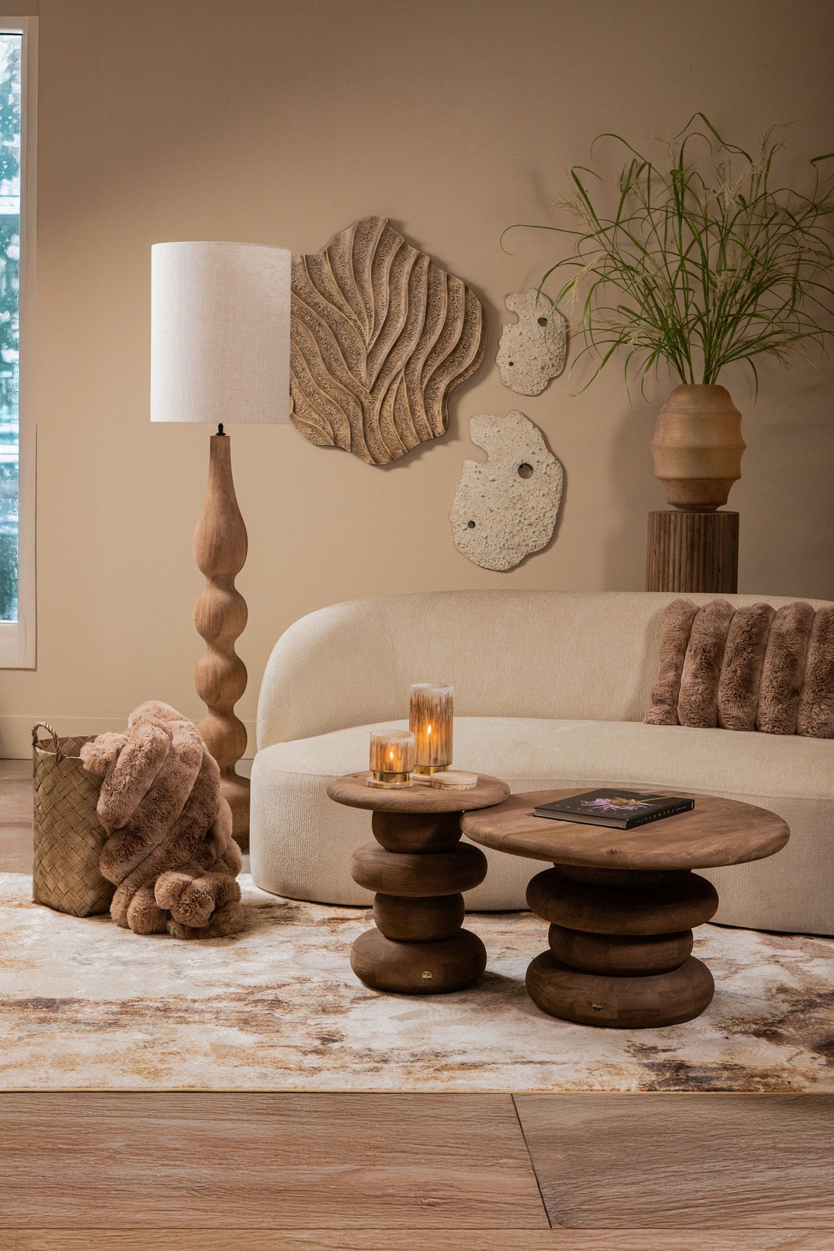Coffee Table Keven Natural Mango Wood Ribbed Round PTMD