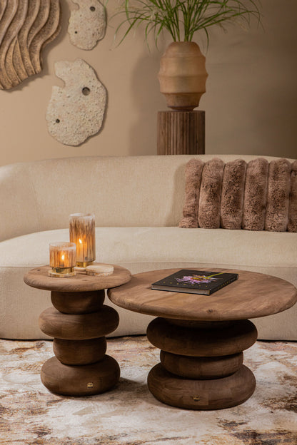 Coffee Table Keven Natural Mango Wood Ribbed Round PTMD