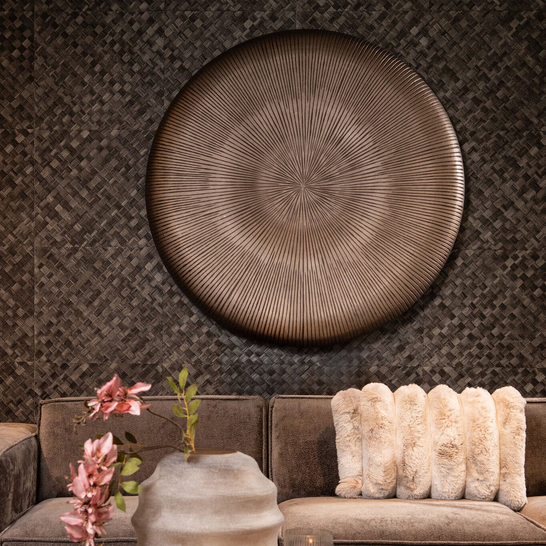 Toran Round Striped Wall Panel MDF Bronze Ø90cm PTMD