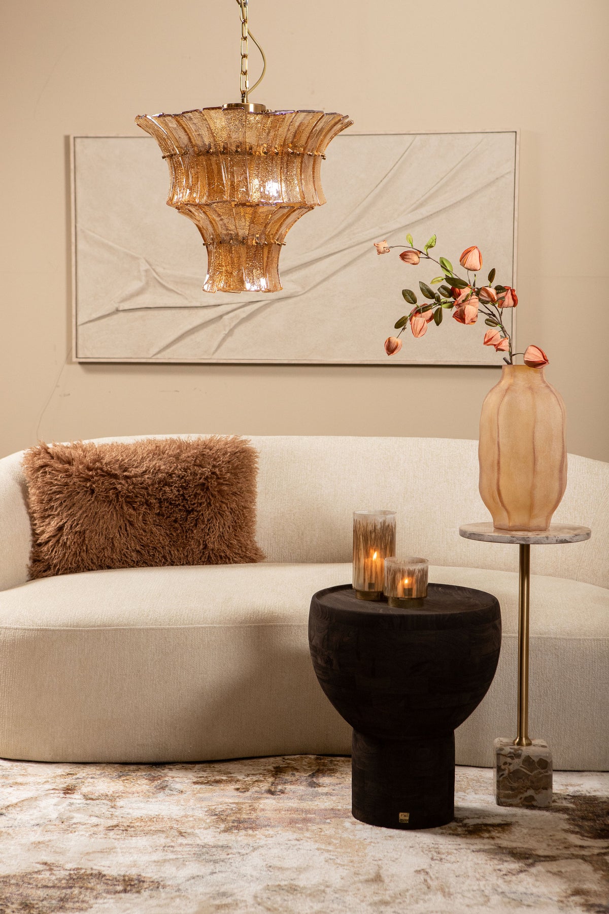 Side Table Erno Brown Mango Wood On Base Round PTMD