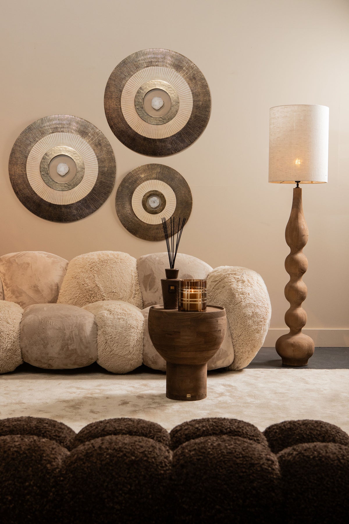 Side Table Erno Brown Mango Wood On Base Round PTMD