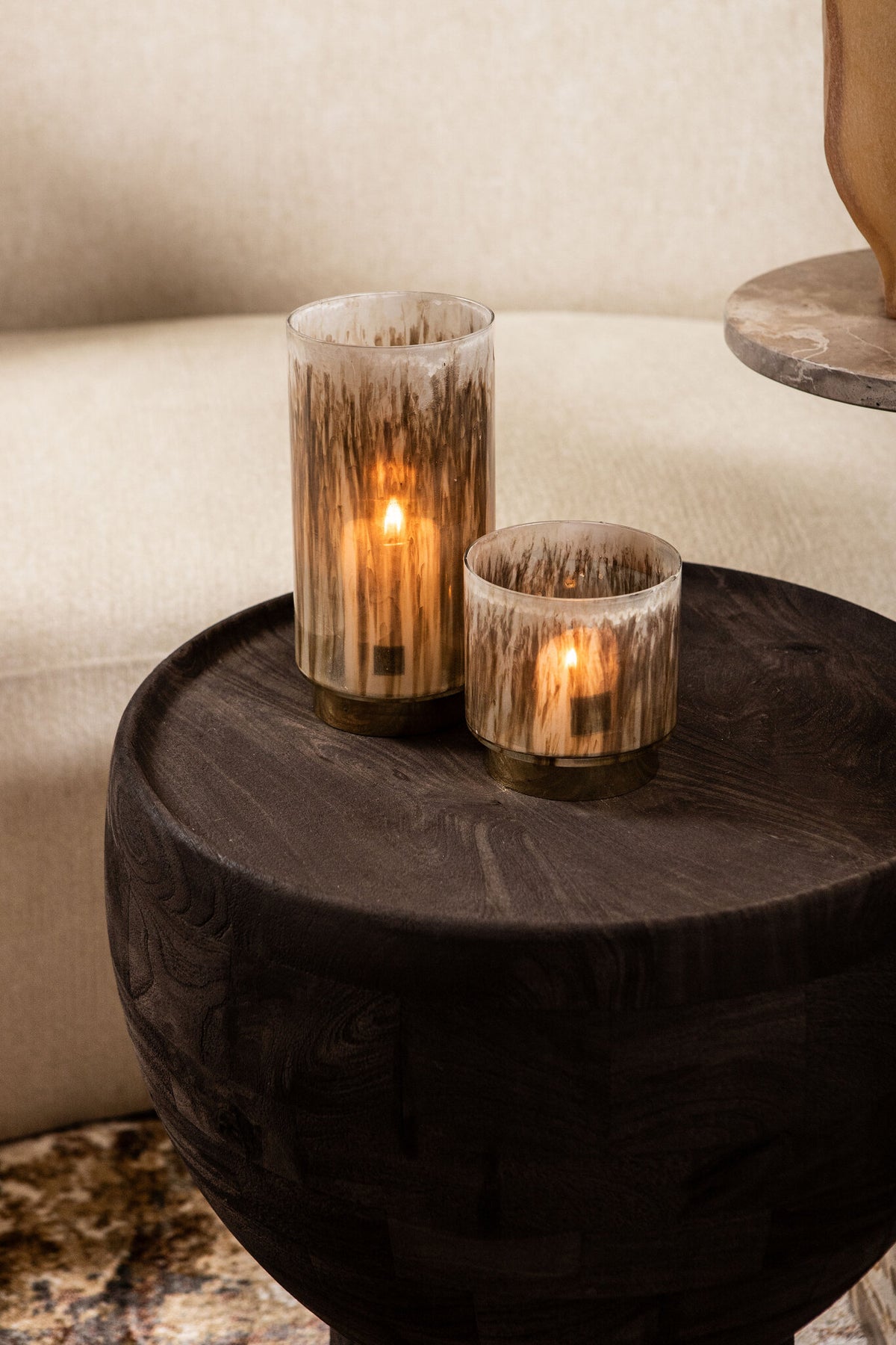 Side Table Erno Brown Mango Wood On Base Round PTMD
