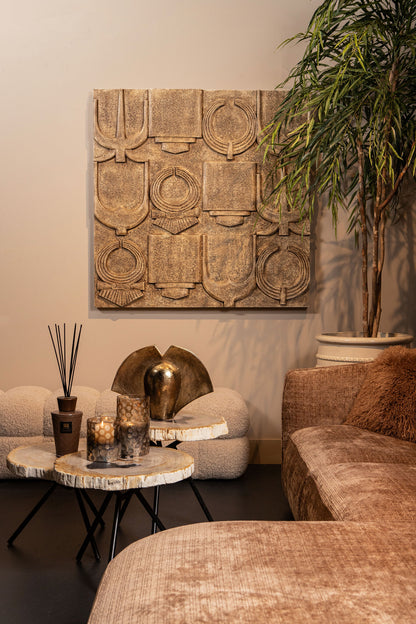 Saku Beige MDF Ancient Symbols Antique Wall Panel PTMD