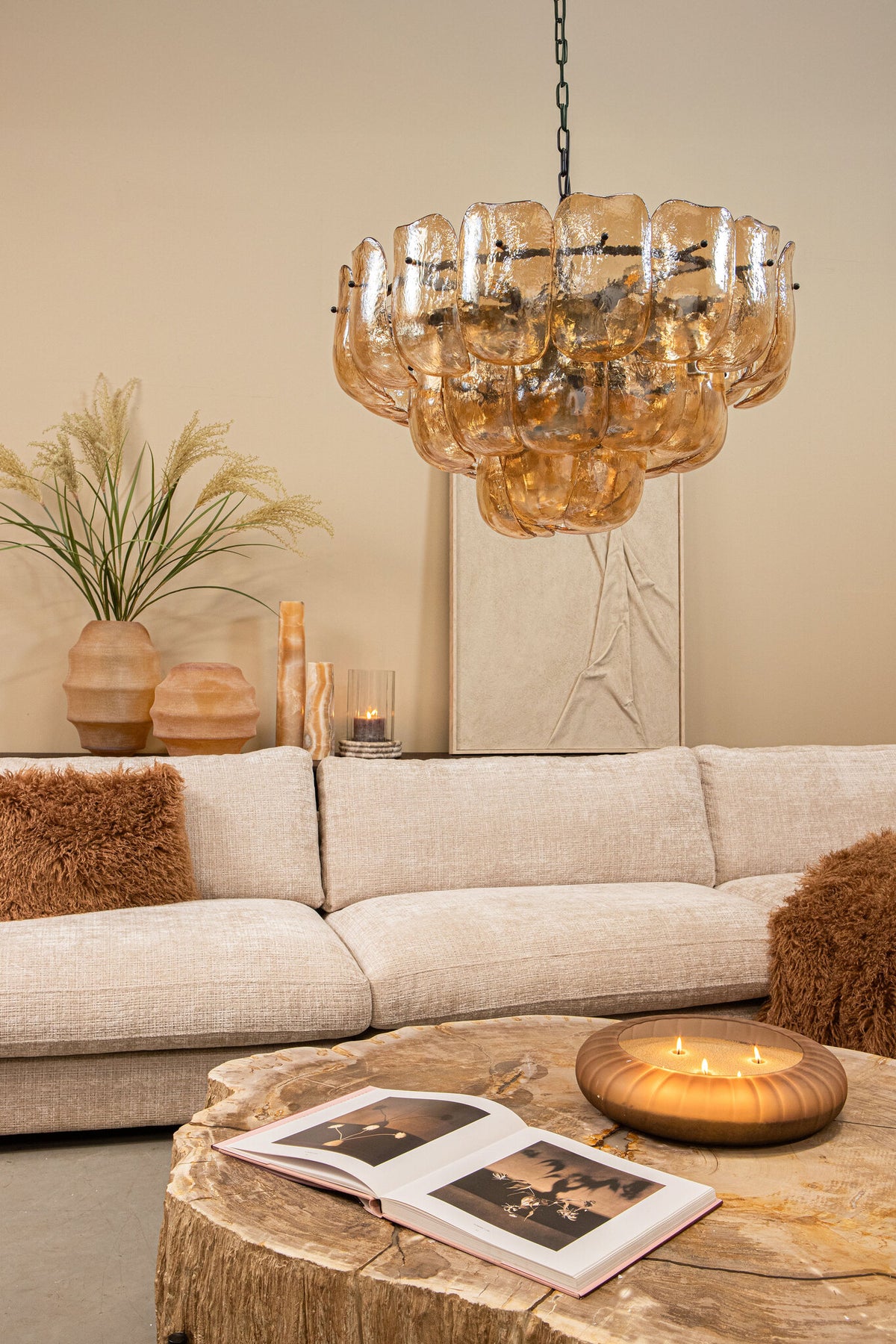 Elladie Amber Round Glass Layered Vase High PTMD