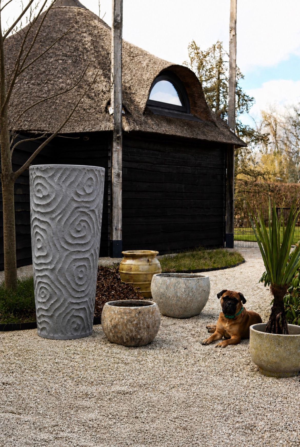 Beth Grey cement extremely large pot organic pattern L PTMD