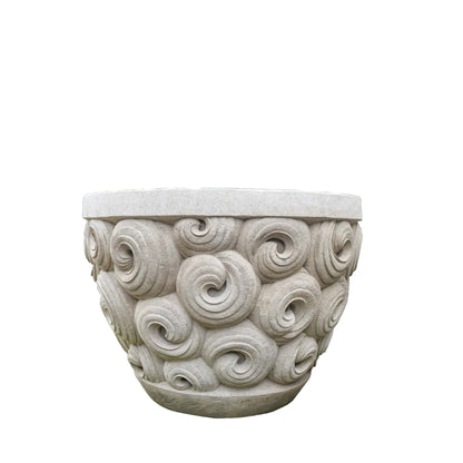 Flower pot Jersiah Grey Cement Curly Relief Round Large PTMD