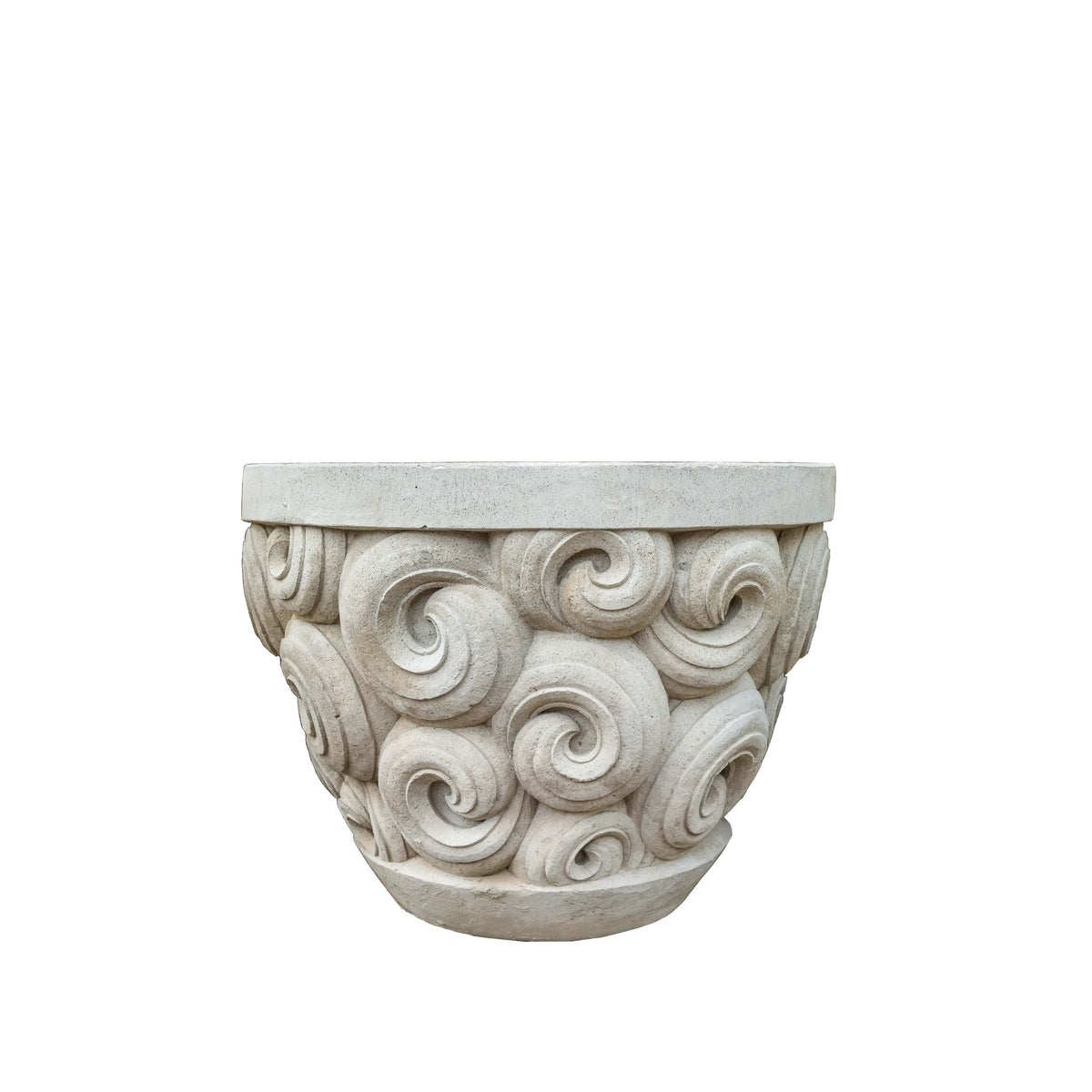 Flower pot Jersiah Grey Cement Curly Relief Round Small PTMD