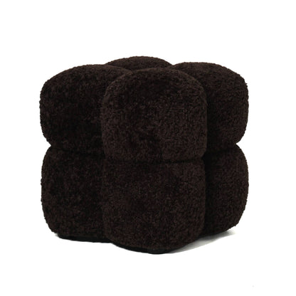 Teddy Dark Brown Fabric Square Pouf PTMD