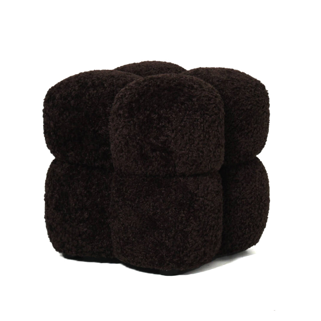 Teddy Dark Brown Fabric Square Pouf PTMD