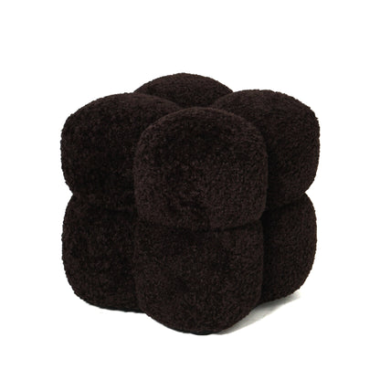Teddy Dark Brown Fabric Square Pouf PTMD