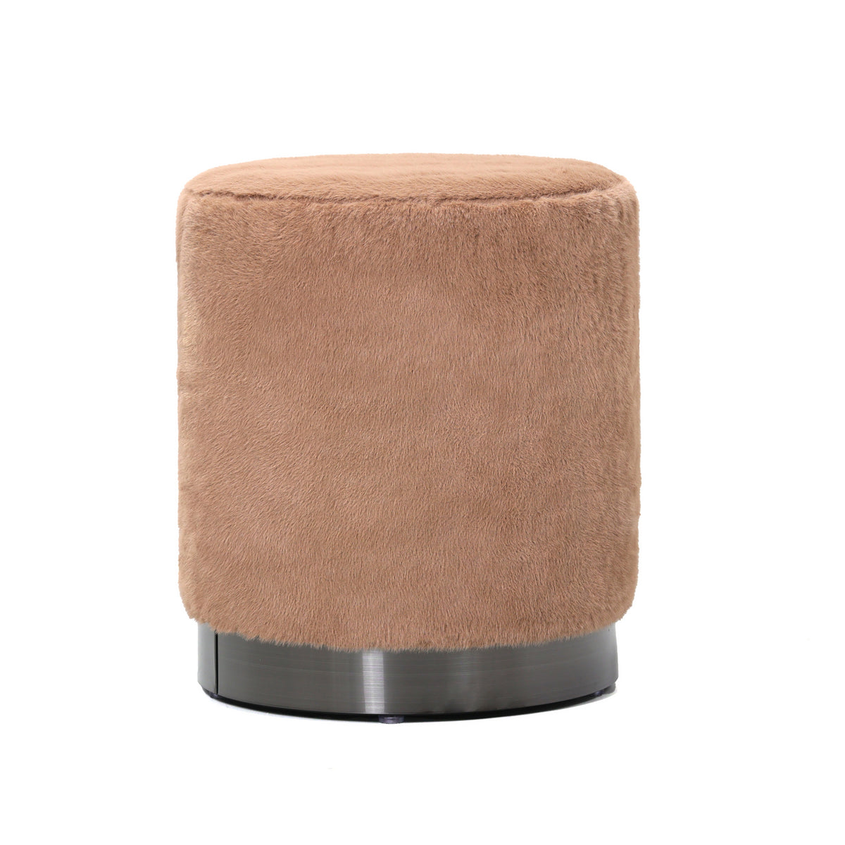 Cemile Brown Fabric Round Fur Pouf PTMD