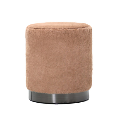 Cemile Brown Fabric Round Fur Pouf PTMD