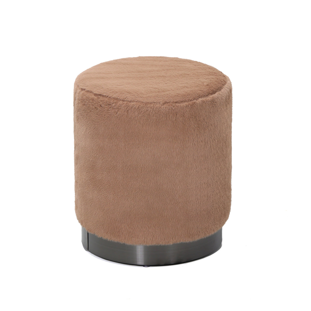 Cemile Brown Fabric Round Fur Pouf PTMD