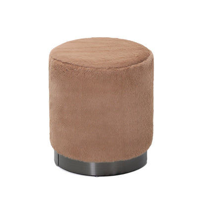 Cemile Brown Fabric Round Fur Pouf PTMD